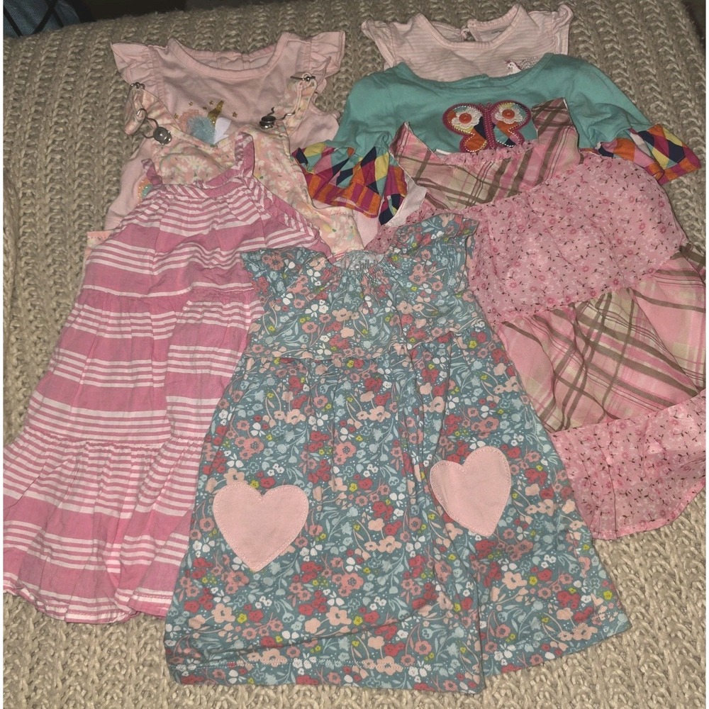 Baby Girl Sz 12 Mo Lot Of 7 Dresses Total 9 Pieces Tops Tunic Soft Comfy Bundle